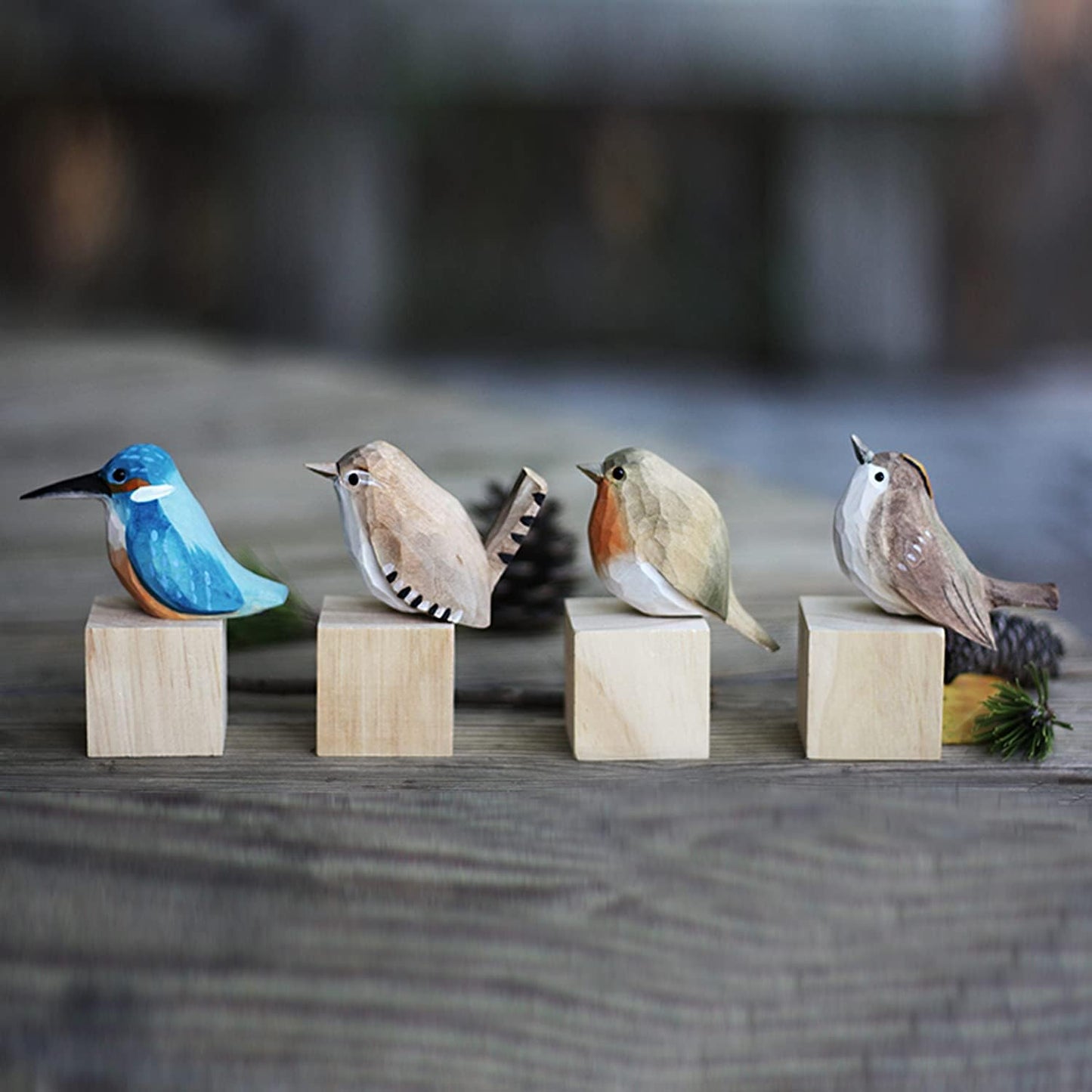 Handmade Wooden Carved Bird Decor Sculpted Hand-Painted Bird Figurines Small Home Decor Bird Statue Shelf Decor BFF Gifts for Bird Lovers (Suit-New)