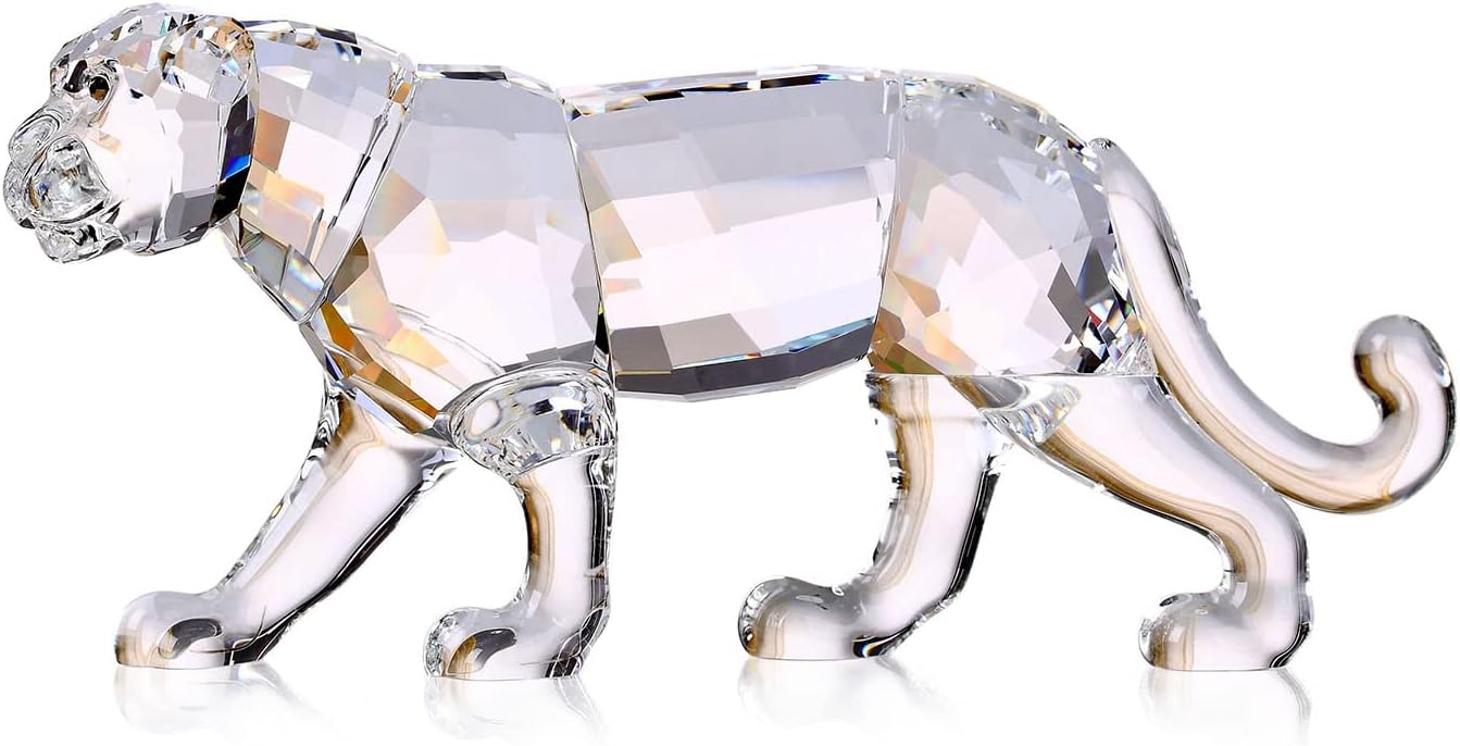 Crystal Leopard Cheetah Realistic Animal Art Figurine Collection Table top Ornament Statue Home Decor (White)