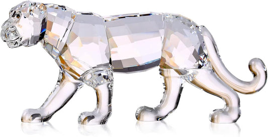 Crystal Leopard Cheetah Realistic Animal Art Figurine Collection Table top Ornament Statue Home Decor (White)