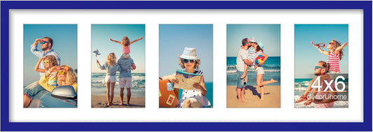 decorUhome 8x24 Picture Frames Collage Wall Decor, Display 5Pcs 4x6 Photos with Mat or 1Pcs 8x24 Unmatted, 5 4x6 Collage Picture Frames for Wall Mounting, Royal Blue