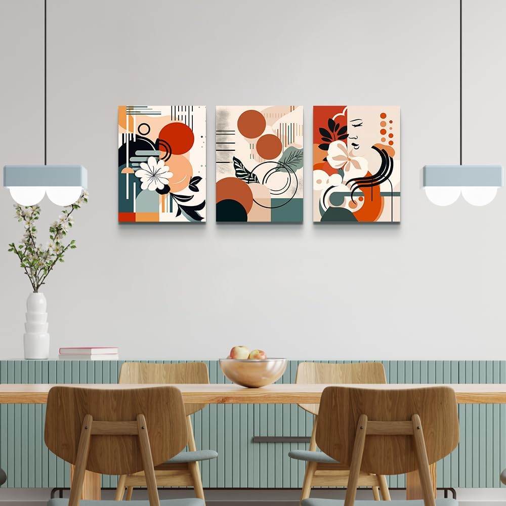 MHARTK66 Canvas Wall Art For Bedroom & Living Room - Boho & Vintage Flowers Wall Painting - Abstract Art - Ready To Hang - Framed Wall Pictures - 3 Panels