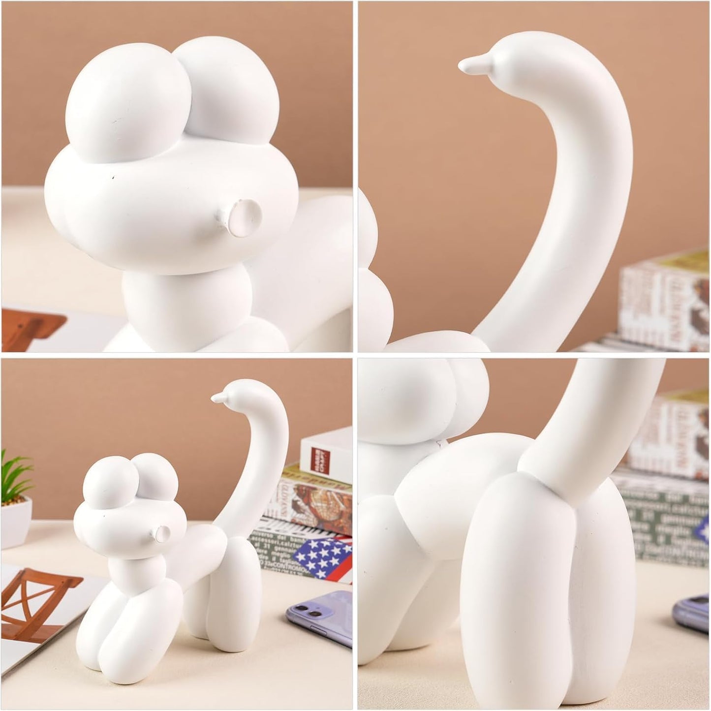 Cute Balloon Cat Statue Decor - 7.8 Inch Modern Cat Statue Ornament, Home Crafts Living Room Desktop Bedroom Sculpture Decoration (White, Small)
