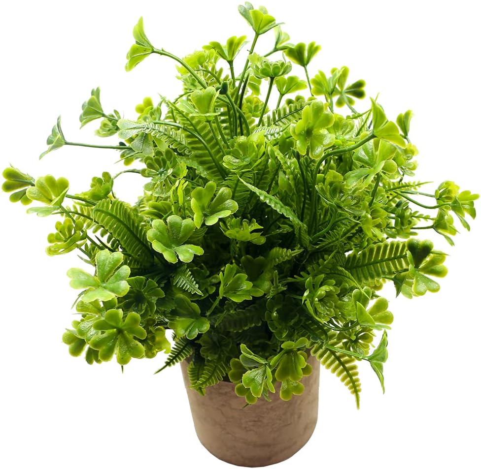 Fake Four Leaf Clover Plants for Bathroom Home Office Desk Decor, Small Artificial Faux Greenery for Farmhouse Decorations (1)