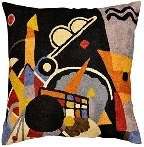 Kandinsky Grand Torre Kiev Pillow Cover Black Abstract Pillowcase Modern Couch Pillowsham Chair Cushions Handembroidered Wool 18x18 Inch