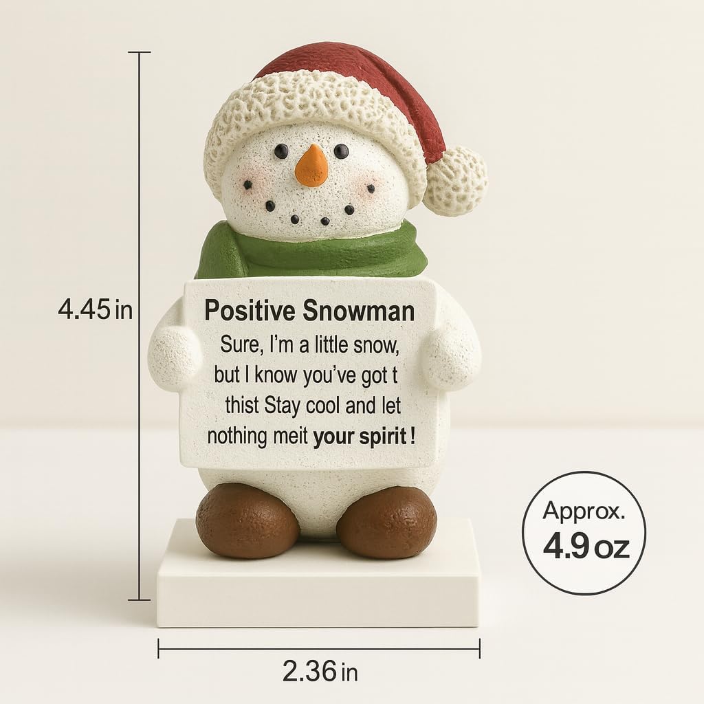 iStatue Positive Snowman Resin Figurine — Hand-Painted Mini Motivational Christmas Decor, Desk Ornament with Sign, Gift-Ready Holiday Stocking Stuffer for Home Office (Multicolor Snowman)