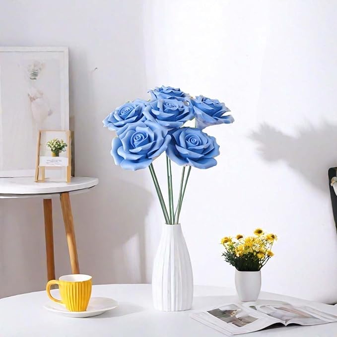 6 pcs Handmade Ceramic Roses,Featuring Vibrant Colors and Intricate Petal Details Floral Decorations ，Ceramic Floral Decorations（Blue）
