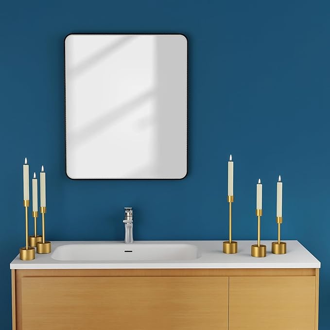 YUMORE 3-Packs Taper Candle Holders - Pillar Candlesticks Solid Stainless Steel Stands for Church, Wedding Centerpieces, Dining Table, Mantel Decor, Fireplace Party, Modern Farmhouse(Gold)