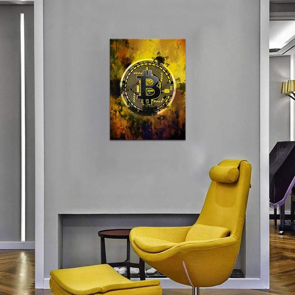 Bitcoin Wall Art - Hodl Crypto Motivational Canvas Print, Framed Blockchain Quotes Decor for Office Bedroom, Wooden Frame Ready to Hang (18"x24")