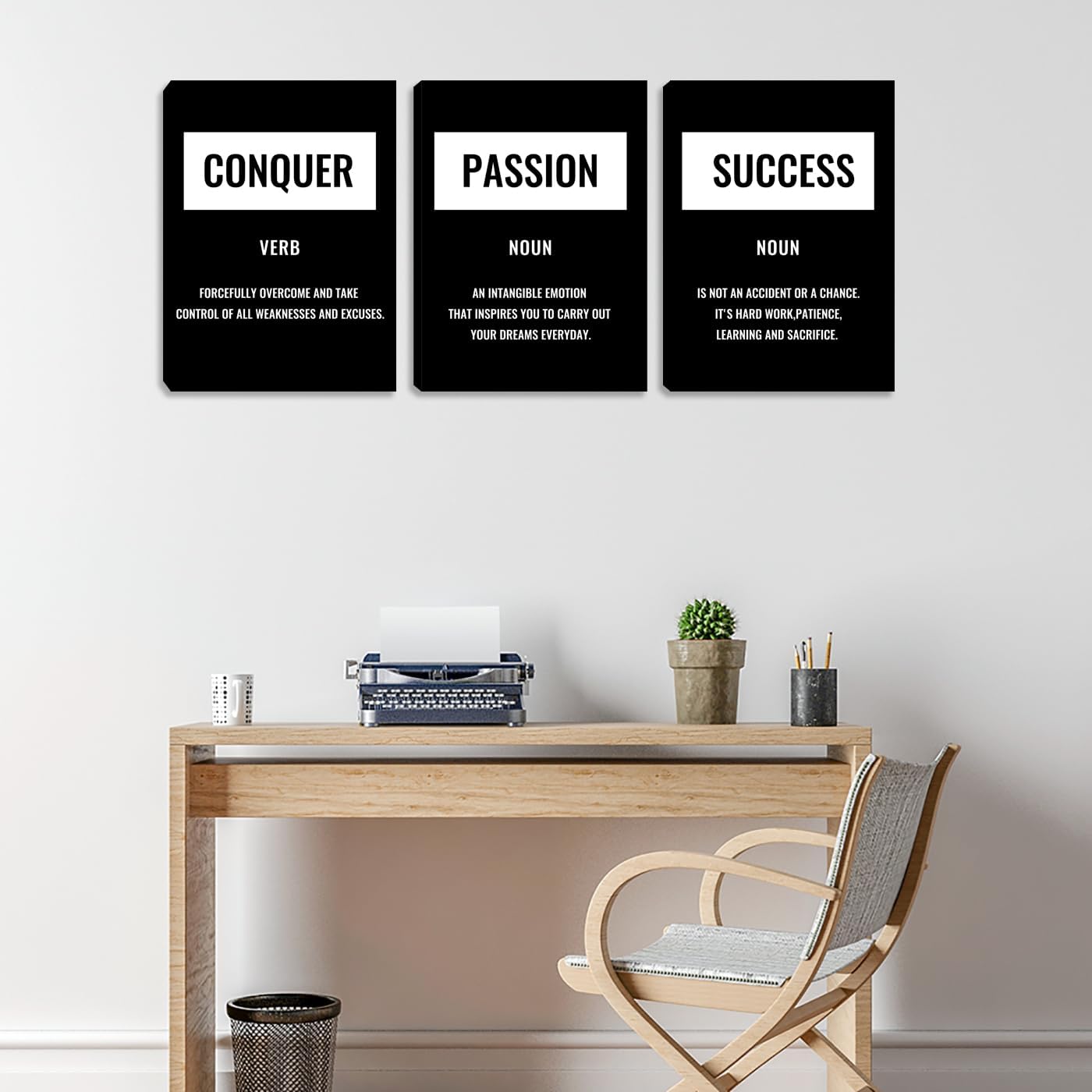 Black and White Canvas Wall Art for Bedroom - Motivational Success Wall Art Painting Wall Decor Modern 3 Pieces Prints Artwork Home Office Decor Inspirational Pictures Poster Framed (36”Wx16”H)