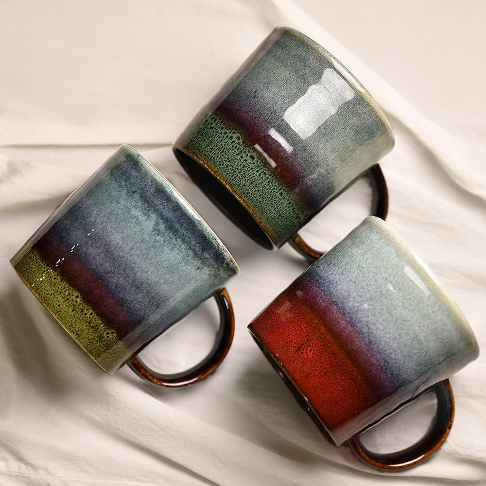 Large Ceramic Coffee Mug, Pottery Mug,Tea Cup for Office and Home,Handmade Pottery Coffee Mugs,16.5 Oz,Dishwasher and Microwave Safe,kiln altered glaze craft (Green)