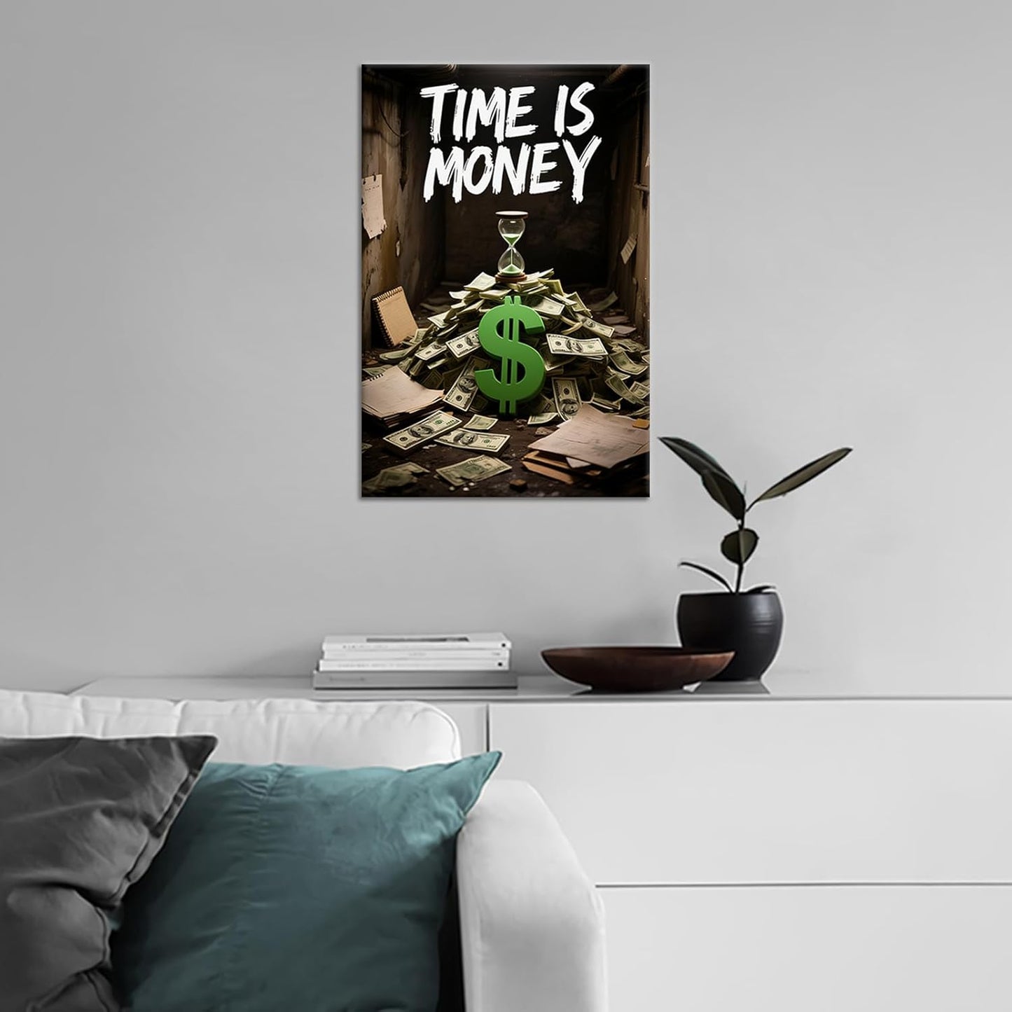 Inspirational Canvas Wall Art Poster Print Home Decor Motivational Entrepreneur Quotes Time is Money Inspiring Sign Picture Painting Artwork for Bedroom Gym Office Stretched and Framed [12''Wx18''H]