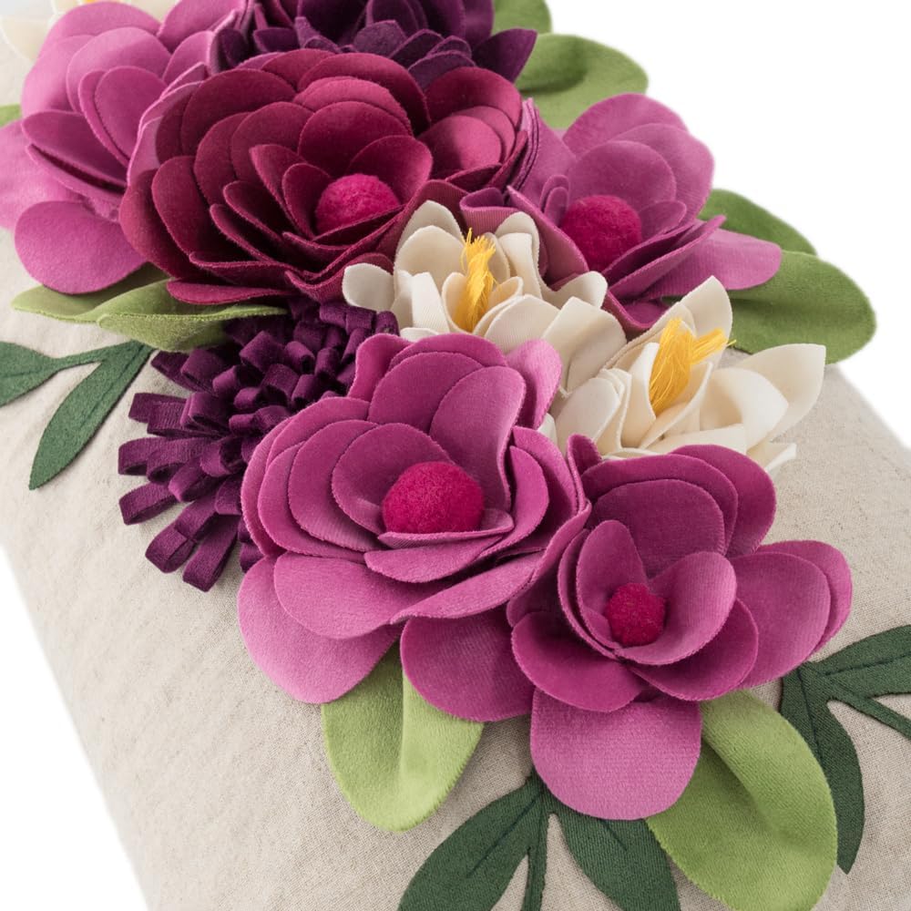 Decorative 3D Flower Throw Pillow Covers Accent Floral Pillowcases for Couch Bed Home Living Room Farmhouse Decor 12x20 Inch Magenta