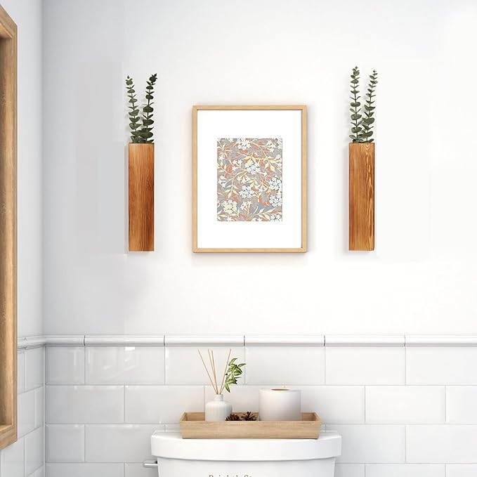 2-Pack Wood Wall Planters with 4 Removable Faux Eucalyptus Stems - Modern Farmhouse Wall Decor for Living Room, Bedroom, Bathroom - Wooden Wall Vases and Fake Eucalyptus for Home Office Decor