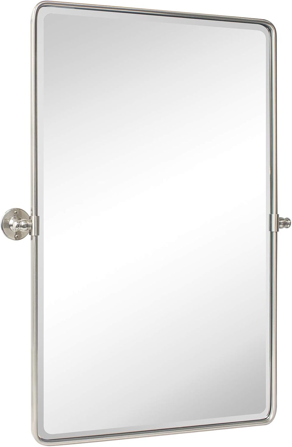 Farmhouse Pivot Rectangle Bathroom Mirror Brushed Nickel Metal Framed Tilting Beveled Vanity Mirrors for Wall, Overall 23.91 x 30 inches (Mirrror 20 x 30 inches)