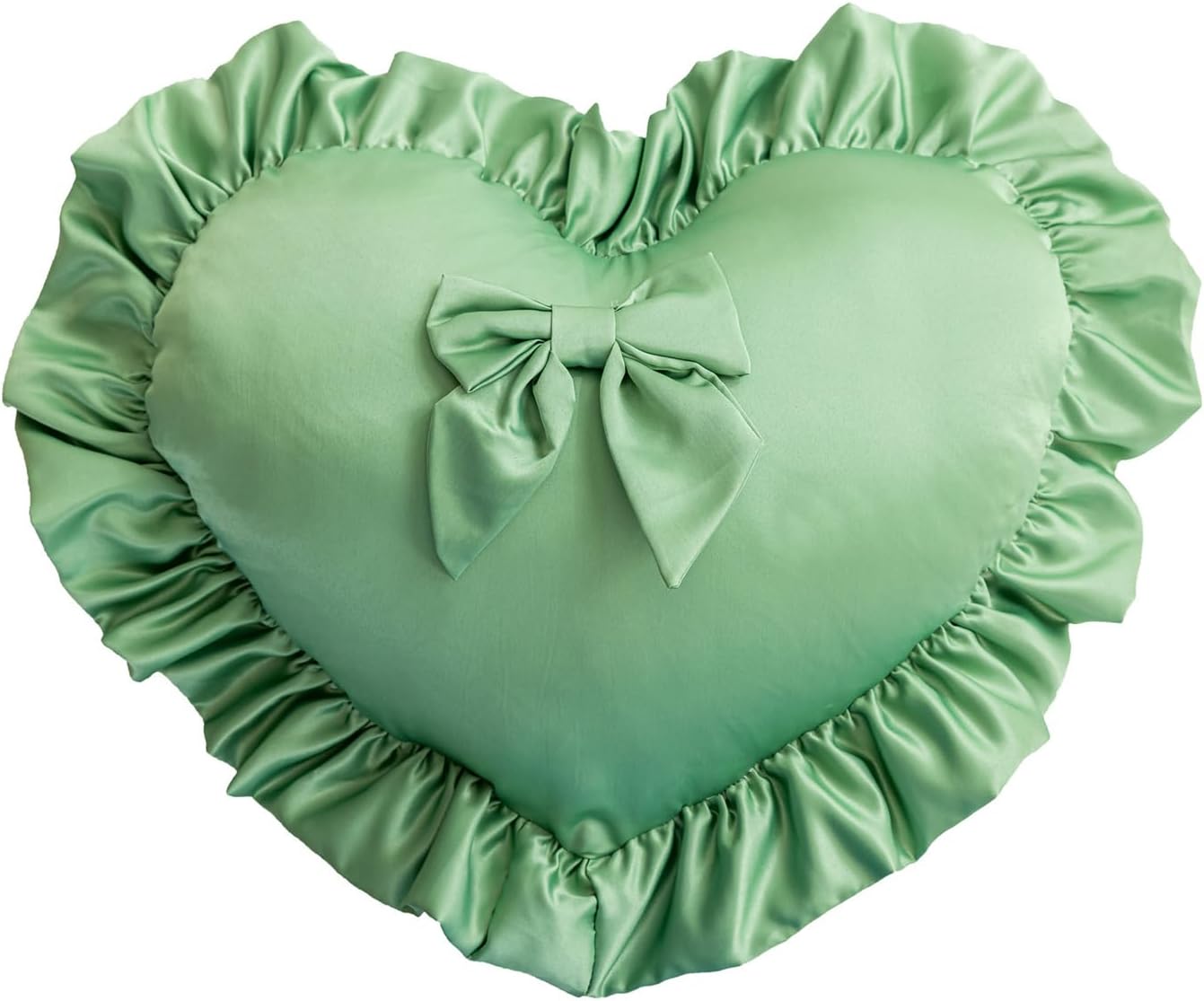 Heart Pillows, Cute Ruffled Heart Shaped Throw Pillows with Bow Soft Stuffed Love Decorative Pillow Cushion for Sofa Couch Bed Girl Room Chair Car Living Room, Green
