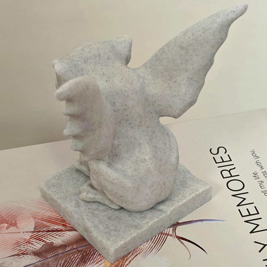 Cute Little Stone Statue Ghost, Desktop Sculpture Ornament, 3D Printed Winged Desktop Decoration (Small)