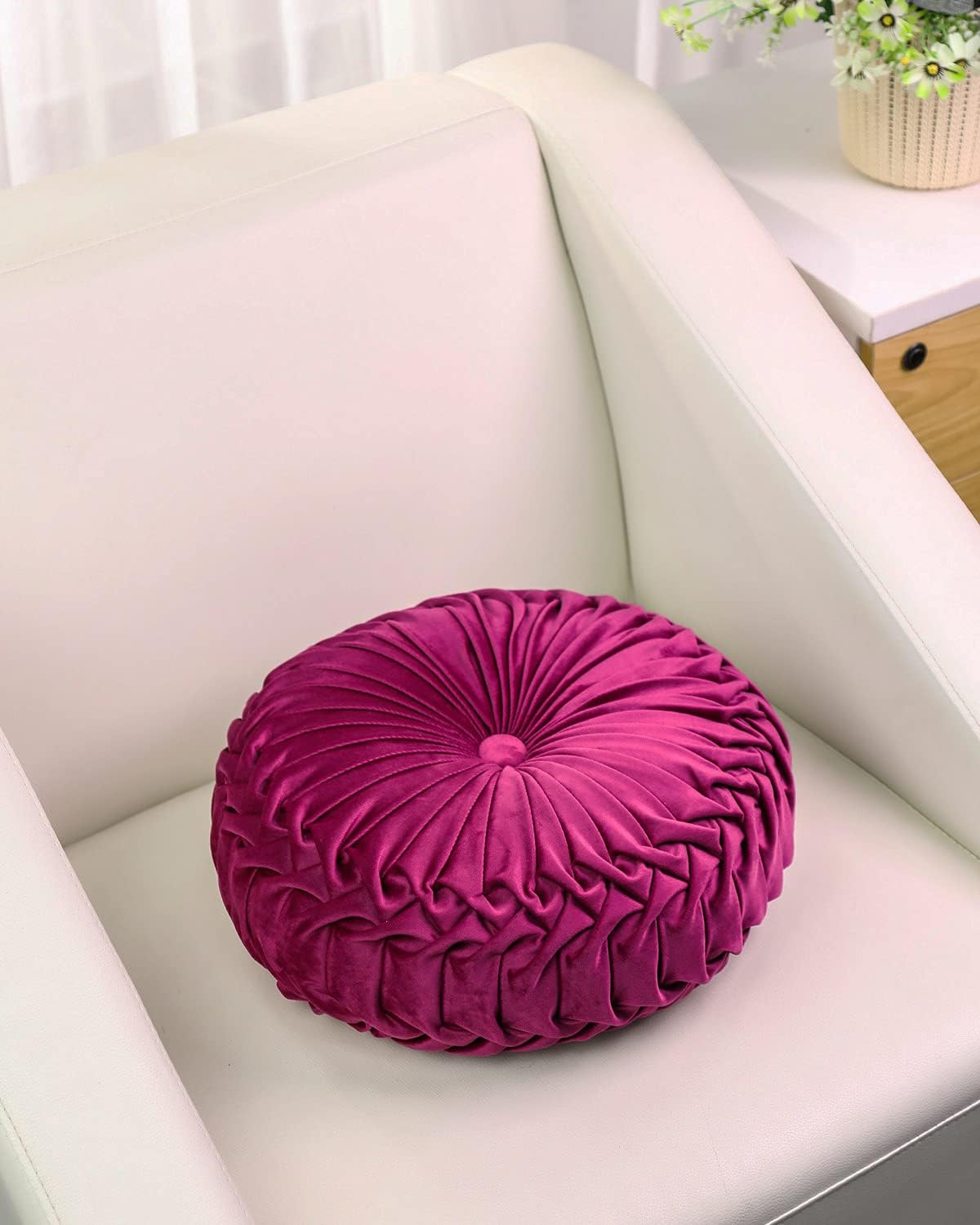 HLOVME Throw Pillow for Couch Decorative 3D Pumpkin Round Velvet Cushion for Sofa Bed Chair Floor 15"X15", Dark Purple