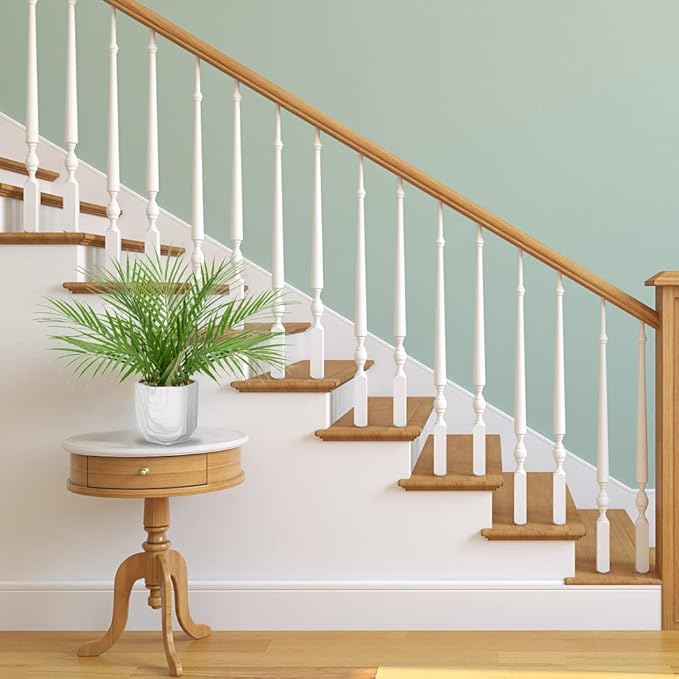 Hollyone Large Artificial Potted Plants Fake Palm Plants 16" Faux Green Plant Plastic Tropical Palm Tree in Marble Ceramic Pots Bohemian for Home Room Office House Indoor Decoration