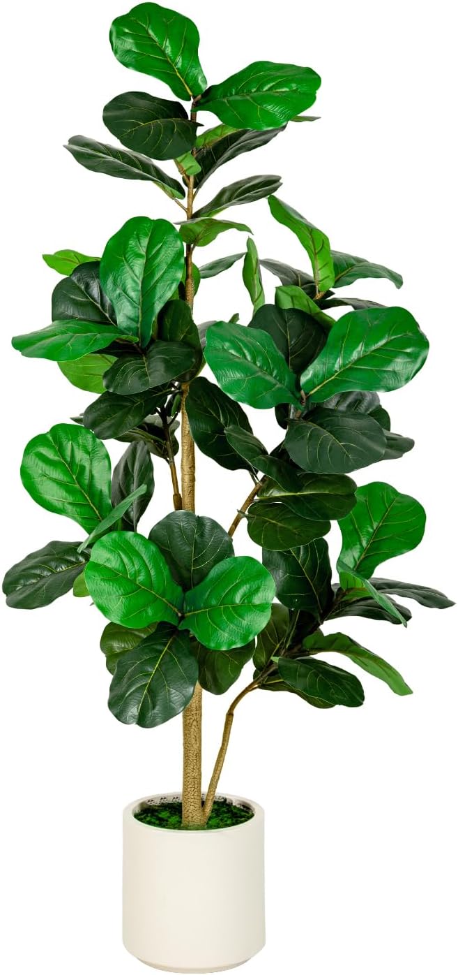 5FT Fiddle Leaf Fig Artificial Tree with White Planter Pot,Faux Floor Plant, Indoor and Outdoor Fake Plants for Home Office Decor