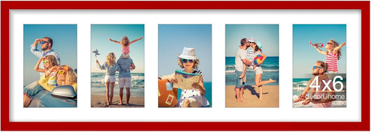 decorUhome 8x24 Picture Frames Collage Wall Decor, Display 5Pcs 4x6 Photos with Mat or 1Pcs 8x24 Unmatted, 5 4x6 Collage Picture Frames for Wall Mounting, Red