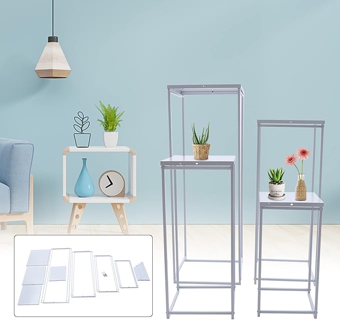 4 Pcs Metal Flower Stand for Wedding Centerpieces Stand Column Vases Wedding Flower Stand Rectangular Geometric Gold Centerpieces Stands for Wedding Decorations Home Party Event (4Pcs white)