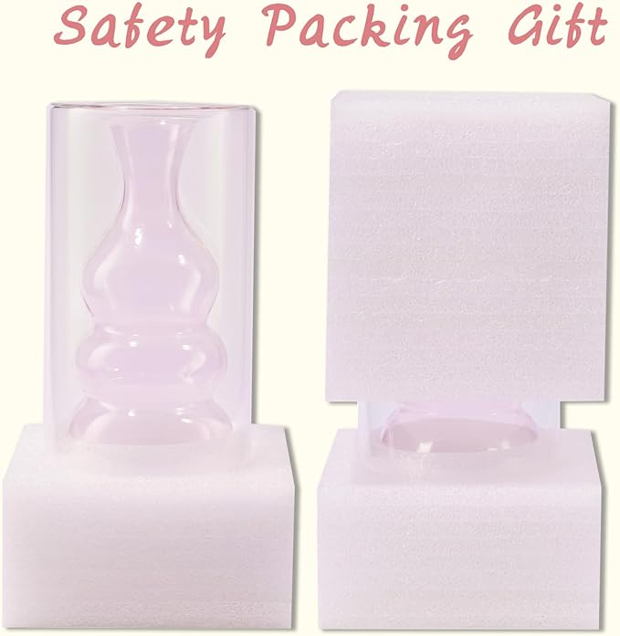 ZENS Modern Pink Glass Vase, Hand Blown Hollowed Out Bubble Decorative Glass Flower Vases for Wedding Decor Home Small Bouquet.