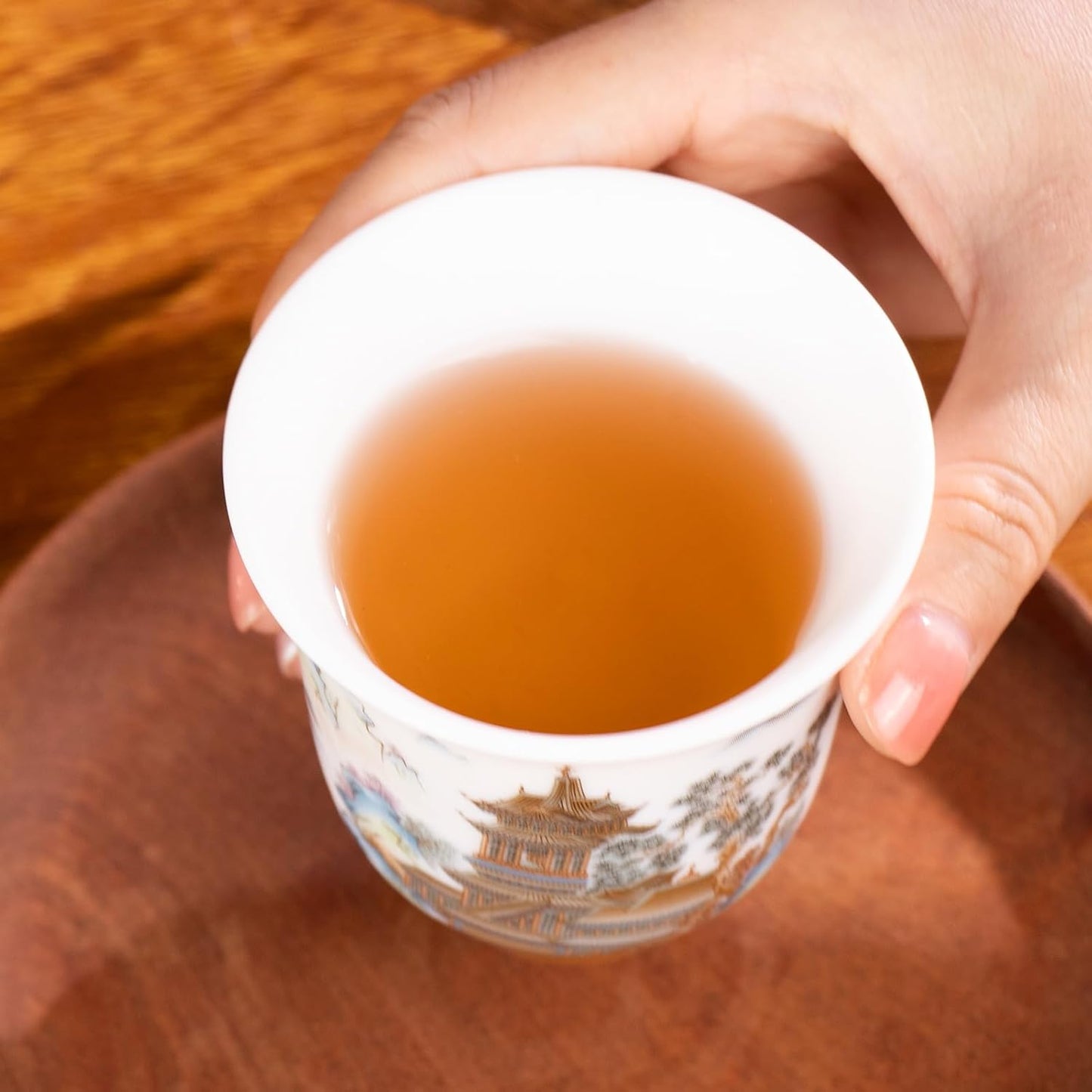 KAMMAK Ceramic Tea Cups Small, Cute Vintage Coffee Cup Set of 2, Porcelain Teacups Espresso Mug, 4.1oz Hand Painted Chinese Afternoon Tea Party Mugs, Birthday Gift for Women Men, Spring Beauty