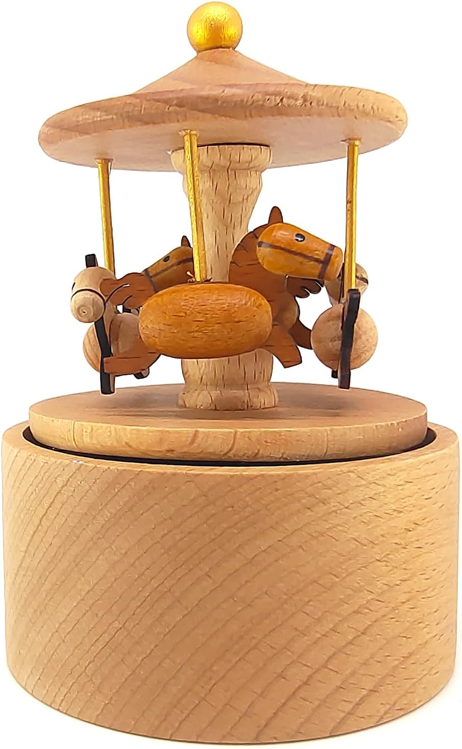 Mini Carousel Music Box, Palm Sized Carousel Music Box, Small Wooden Mechanical Music Box, for Friend Mother Grandmother