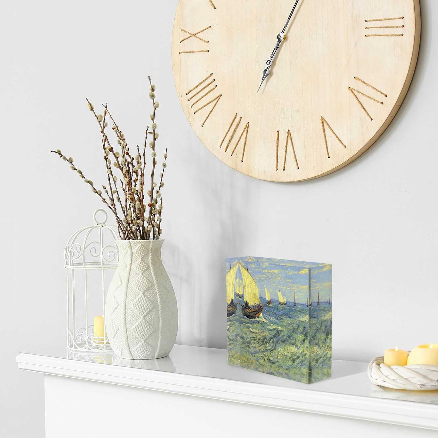 NOHSHE Clear Acrylic Decor Classical Art,Sailing Ship in The Harbor Valentine's Day Present - Housewarming Presents - Goodbye Presents for Coworkers Positive Wall Plaque 4 x 4 Inches