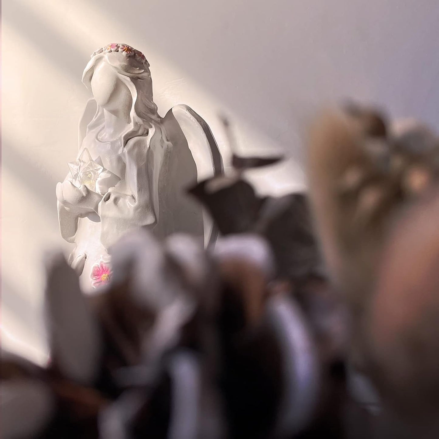 Guardian Angel Figurines with Light Star Battery Operated Angel Statue Decor, Birthday Gift for Grandma Grandmother Aunt Birthday Gift (with Timing Function)