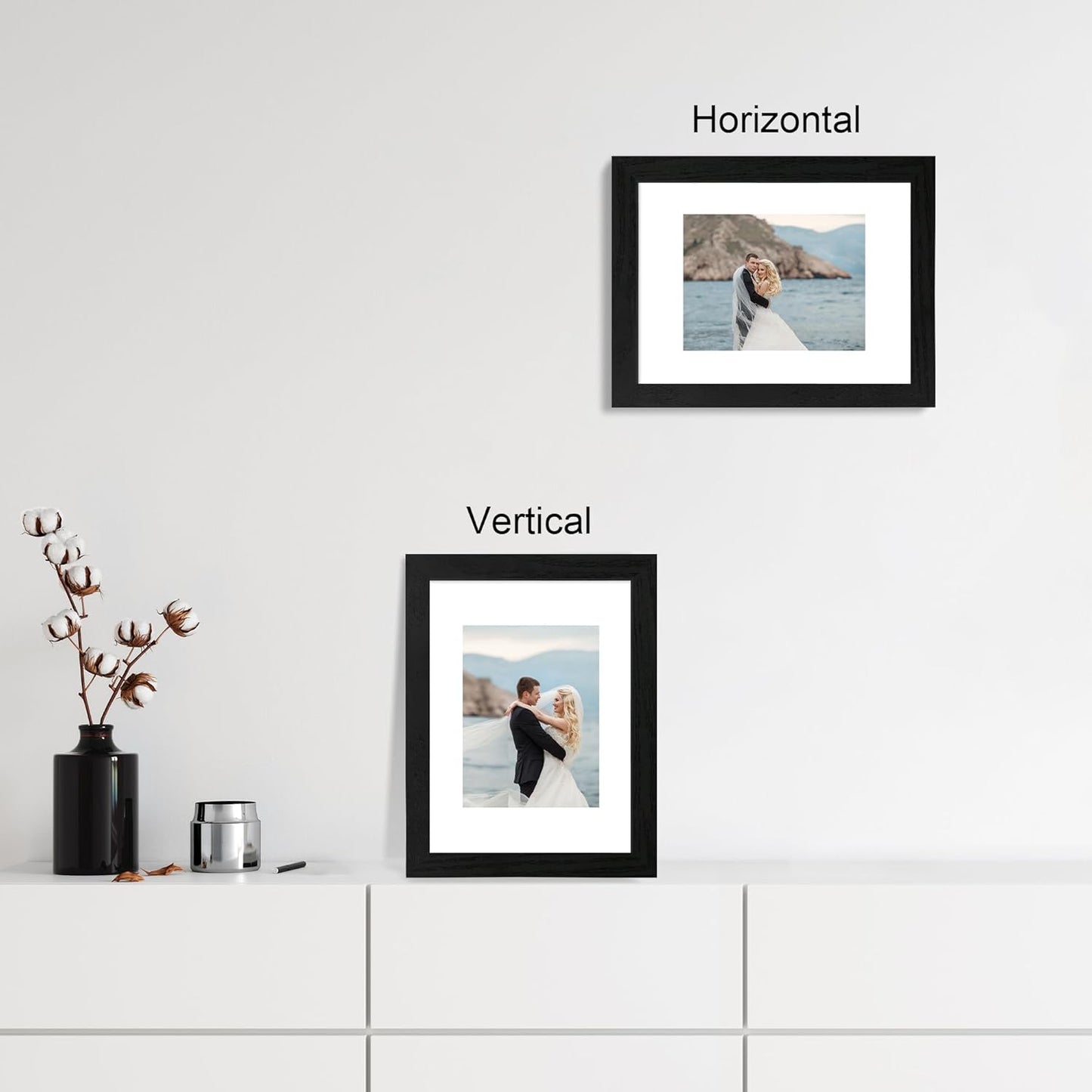 iRahmen 9x12 Picture Frame Set of 4 with Tempered Glass, Black Frames Display 6x8 Picture with Mat or 9 x 12 Without Mat, Wood Photo Frames for Tabletop Display and Wall Mounting