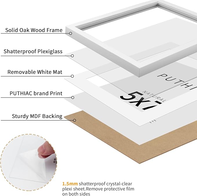 5x7 Oak Wood Picture Frame - Minimalist 5x7 Picture Frame, 5"x7" Frame Wood, Natural Solid Wooden Picture Frames for Wall Art Photo and Prints(3 Pack, White)