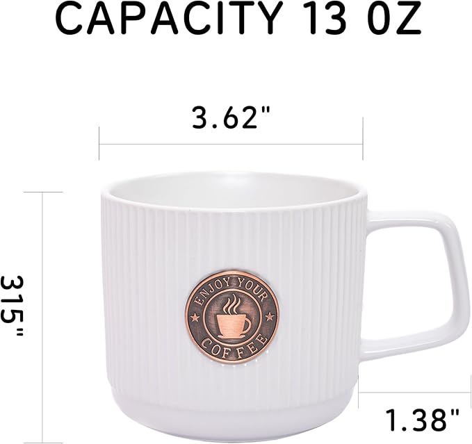 Topadorn Ceramic Coffee Mug 13 Oz Embossment Cups for Latte, Hot Tea, Cappuccino, Mocha, Cocoa, Office Coffee Mug with Gift Box, Set of 2