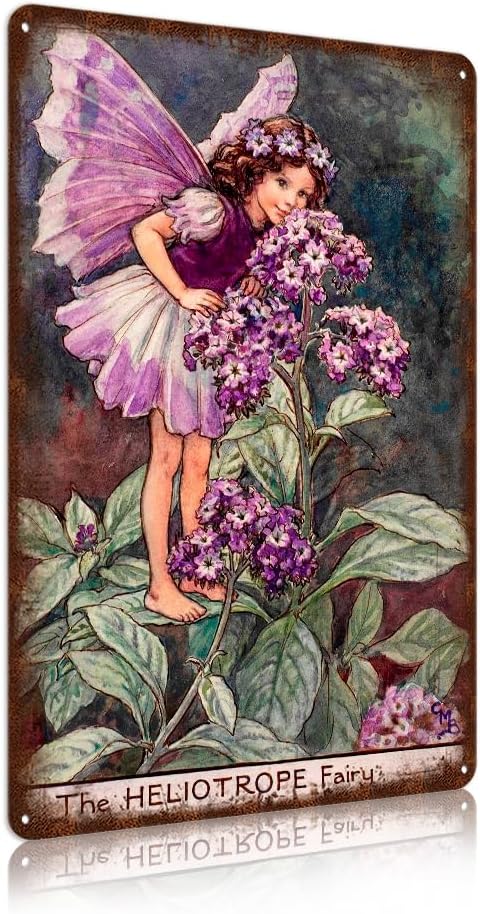 Flower Fairy Wall Decor Vintage Metal Tin Signs Fairy Garden Accessories - The Heliotrope