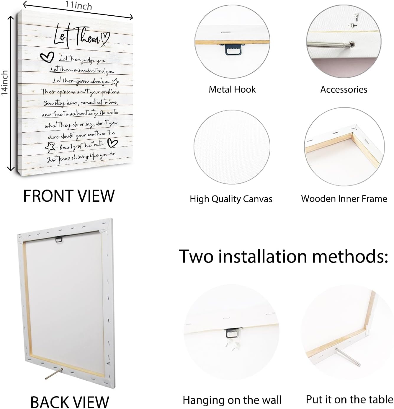 Let Them Inspirational Wall Art Framed, Mental Health Wall Decor, Motivational Positive Affirmations Canvas Wall Art Prints for Home Bedroom Living Room Office, 12x16 Inches