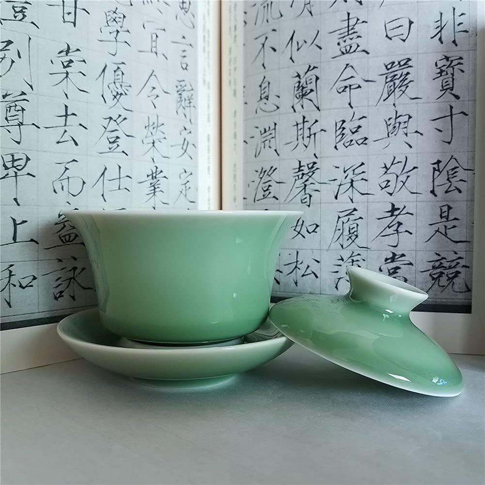 Gaiwan Kung Fu Teacups with Lid 5-Ounce Teacup and Saucer Set Porcelain Chinese Celadon(Green)