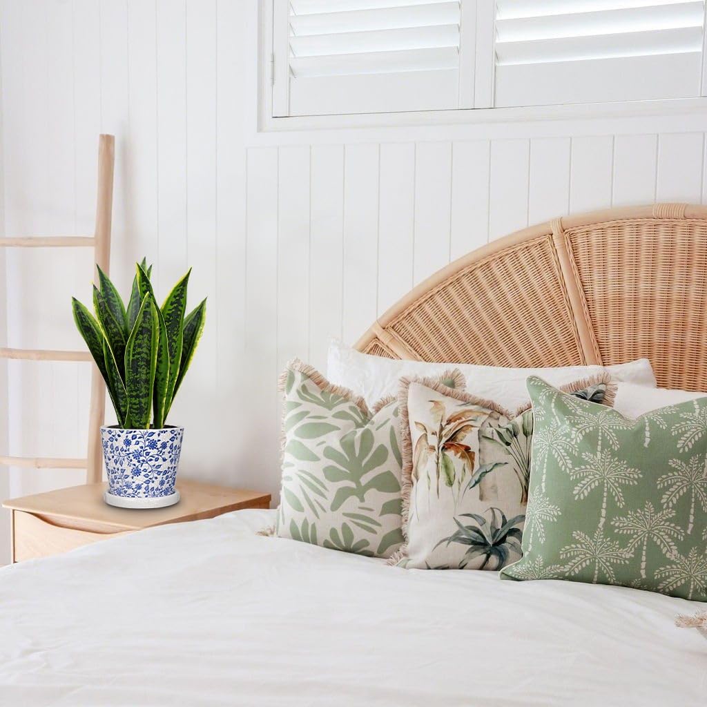 Fake Plants 15.7" Artificial Snake Plant Faux Plants in Blue and White Pot Tropical Sansevieria Silk Plant Fake Potted Plants Indoor for Home Living Room Bathroom Office Housewarming Gift Decor