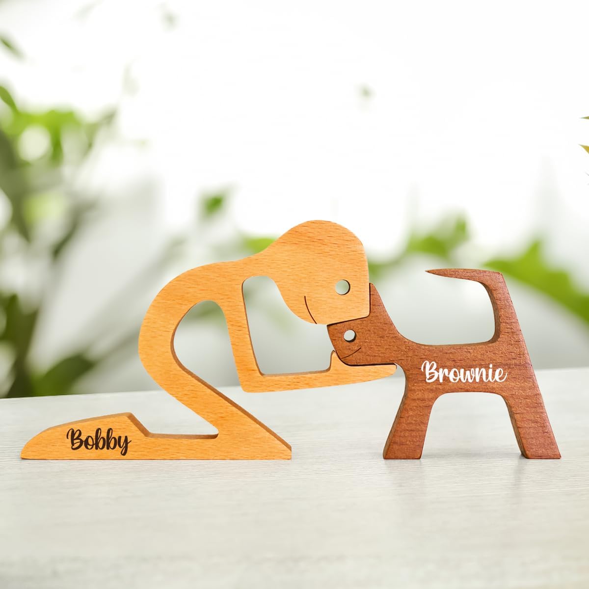 DOPTIKA Personalized Dog Statues Home Decor, Table Decor Wooden Pet Carvings Sculpture, Statue Home Decorations, Wooden Decor, Dog Memory Gifts for Pet Lovers, House Warming Gifts Ideas