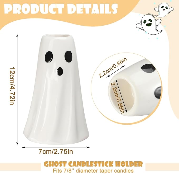 3 Pcs Halloween Ghost Candlestick Holders Cute Ghost Shape Candle Stick Holders Halloween Ceramic Taper Ghost Candle Holder for Halloween Wedding Party Holiday Office Home Decor Gift