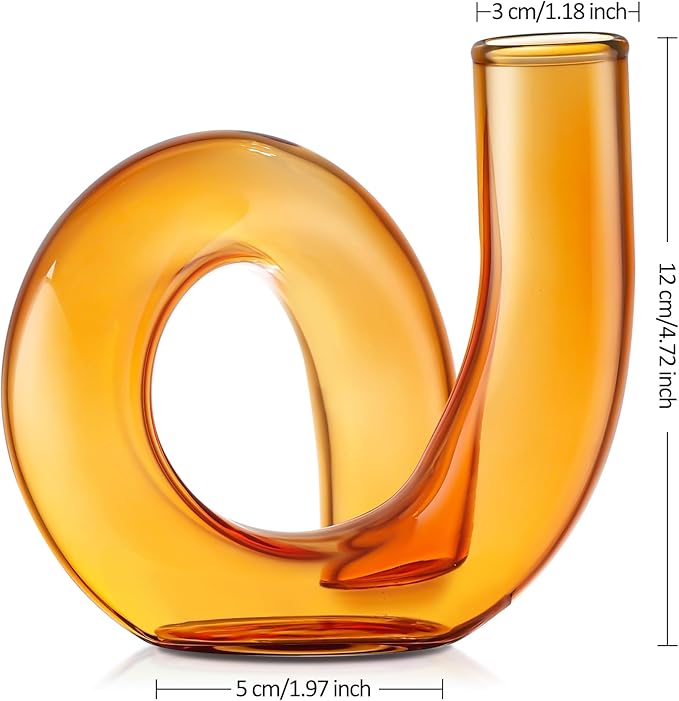 Joeyan Handmade Small Amber Glass Flower Vase,Decorative Geometric Glass Bud Vase for Modern Home Centerpieces Living Room Office,4.72" Abstract Vase for Single Flower and Dry Flowers
