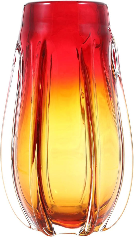 Luxury Lane Hand Blown Laine Sommerso Art Glass Vase for Home Decor 10 inch Tall Centerpiece Table Decoration