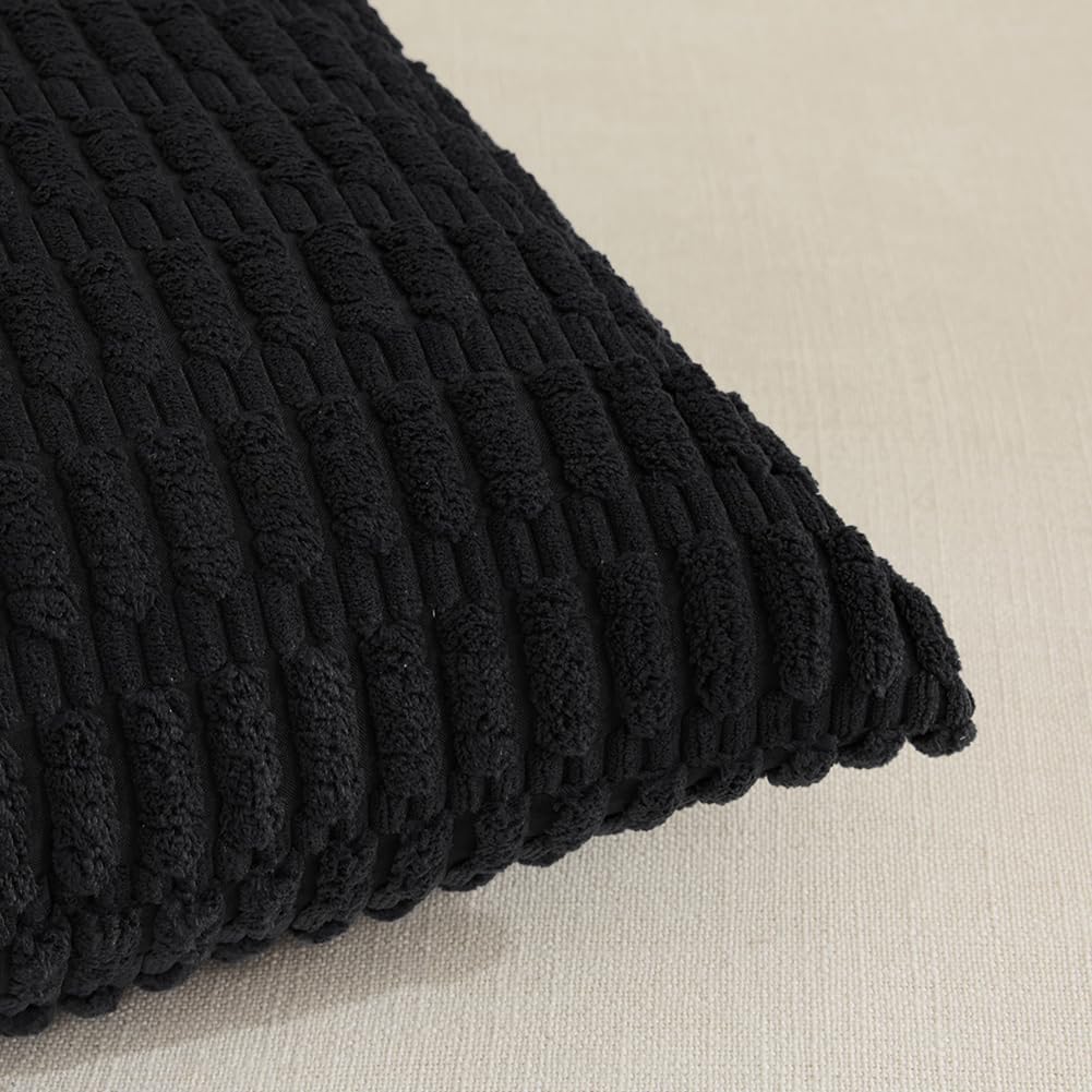 Fancy Homi Black Decorative Throw Pillow Covers 12x24 Inch for Living Room Couch Bed Sofa, Rustic Farmhouse Boho Home Decor, Soft Striped Corduroy Square Cushion Case 30x60 cm