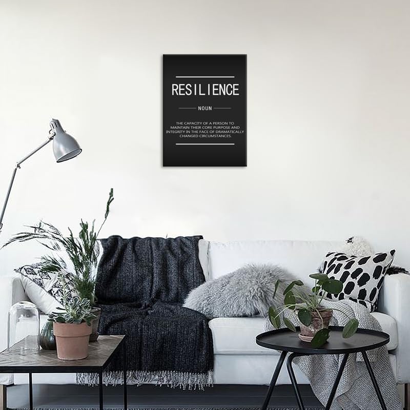 Inspirational Canvas Wall Art Motivational Painting Positive Entrepreneur Quotes Poster Resilience Noun Pictures Print Wall Decor Artwork for Living Room Office Home Framed Ready to Hang[18''W X