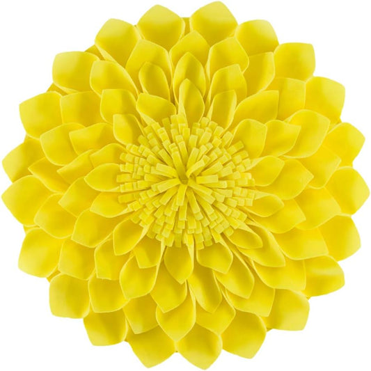 JWH Handmade 3D Flower Pillow Cover Aesthetic Decorative Round Throw Pillow Floral Accent Cushion Case Velvet Pillowcase Cute for Farmhouse Bed Couch Bedroom Decor Sham 12x12 Inch Bright Yellow
