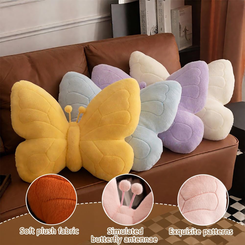 Kawaii Butterfly Shaped Throw Pillow 18in Soft Hugging Plush Pillow Butterfly Stuffed Animal Stuff Aesthetics Decor for Bedroom Living Room Sofa Couch