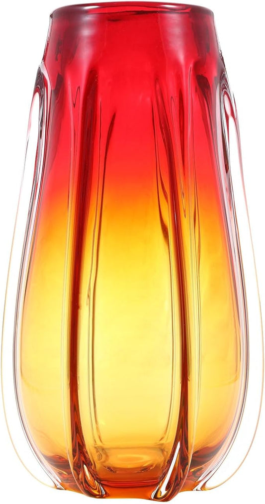 Luxury Lane Hand Blown Laine Sommerso Art Glass Vase for Home Decor 12.5 inch Tall Centerpiece Table Decoration