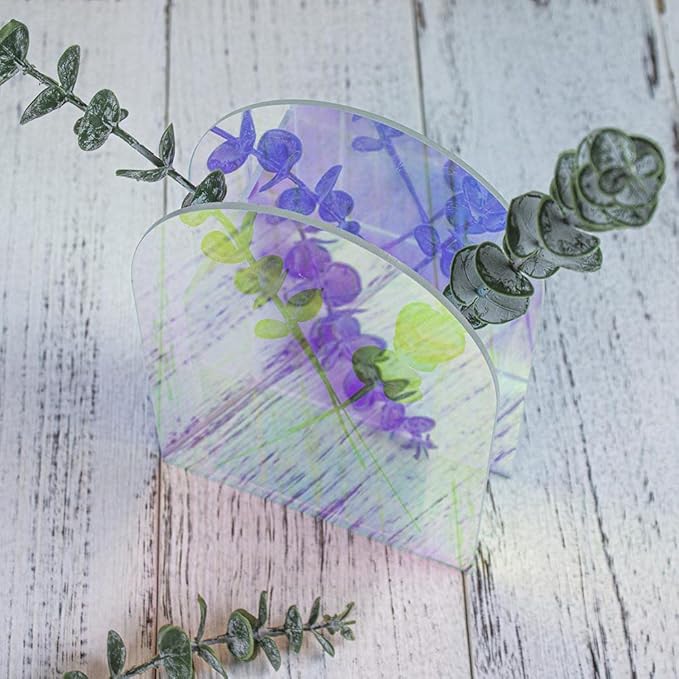Iridescent Acrylic Vase for Artificial Flower Fake Eucalyptus Plant Leaves Office Home Decor Contemporary Tabletop Minimalist Geometric Mini Decoration Make Up Brushes Organizer Holder（RainbowShort）