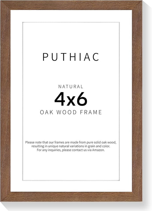 4x6 Oak Wood Picture Frame - 4"x6" Photo Frame, 4x6 Picture Frame Wood, Natural Solid Wooden Picture Frames for Wall Art Photo and Prints(1 Pack, Walnut)