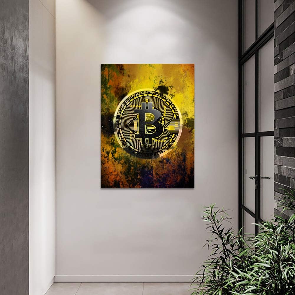 Bitcoin Wall Art - Hodl Crypto Motivational Canvas Print, Framed Blockchain Quotes Decor for Office Bedroom, Wooden Frame Ready to Hang (18"x24")