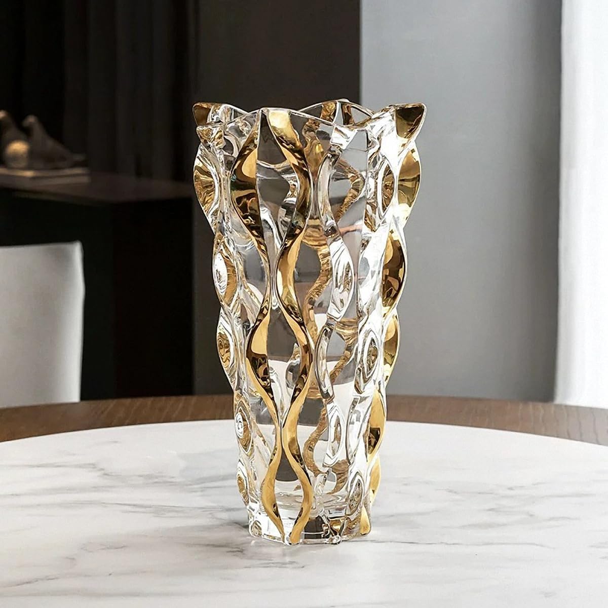 Hand Painted Gold Vase 11" Tall,Flower Vase Decor for Home Dining Table Living Room,Office Wedding Holiday Party,Handmade Decorative Flower Vase.